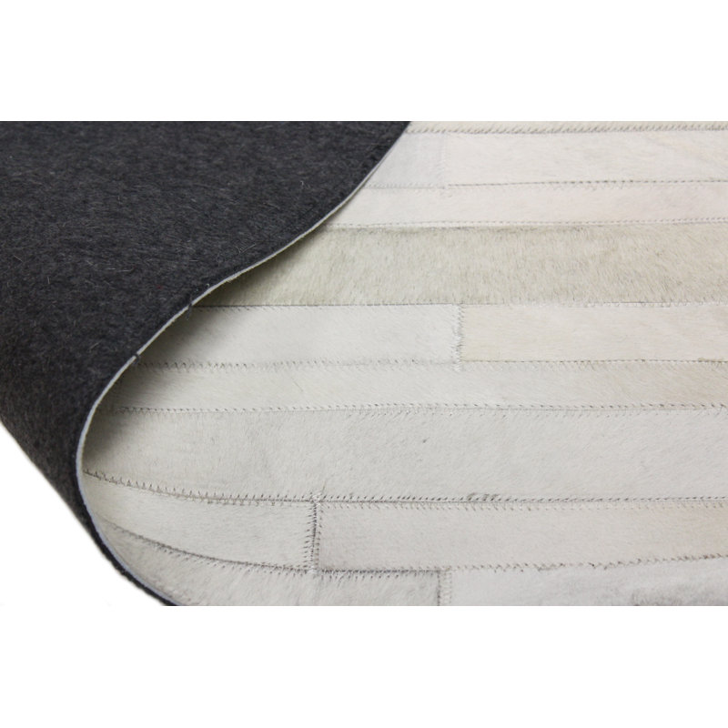 Ivory Striped Handmade Cowhide Rectangular Rug 4' x 6'