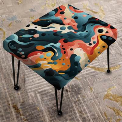 Pink And Blue Nomadic Evasion - Abstract Rectangle Ottoman