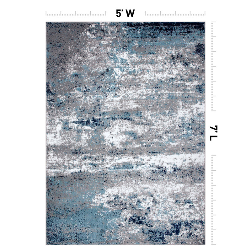 Willington Abstract Gray/Blue Rug, Rectangle 5' x 7'