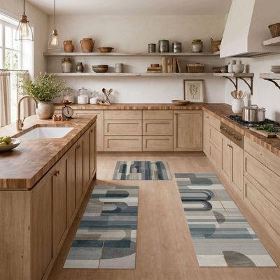 Geometric Stripes Non-Slip Washable Kitchen Mats