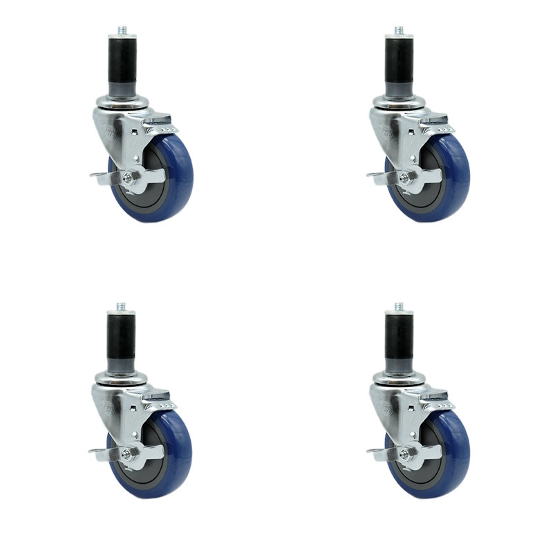 Roulettes extensibles en polyuréthane avec frein, Bleu
