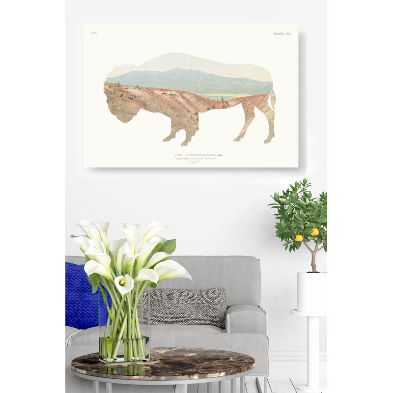 Buffalo silhouette de plaine, paysage, désert, sur blanc crème, rouge, brun clair, Western, buffle américain