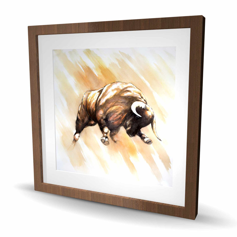 Bull to attaquer - Western Livingroom, reproduction encadrée, H 24 po x l 24 po, Brun