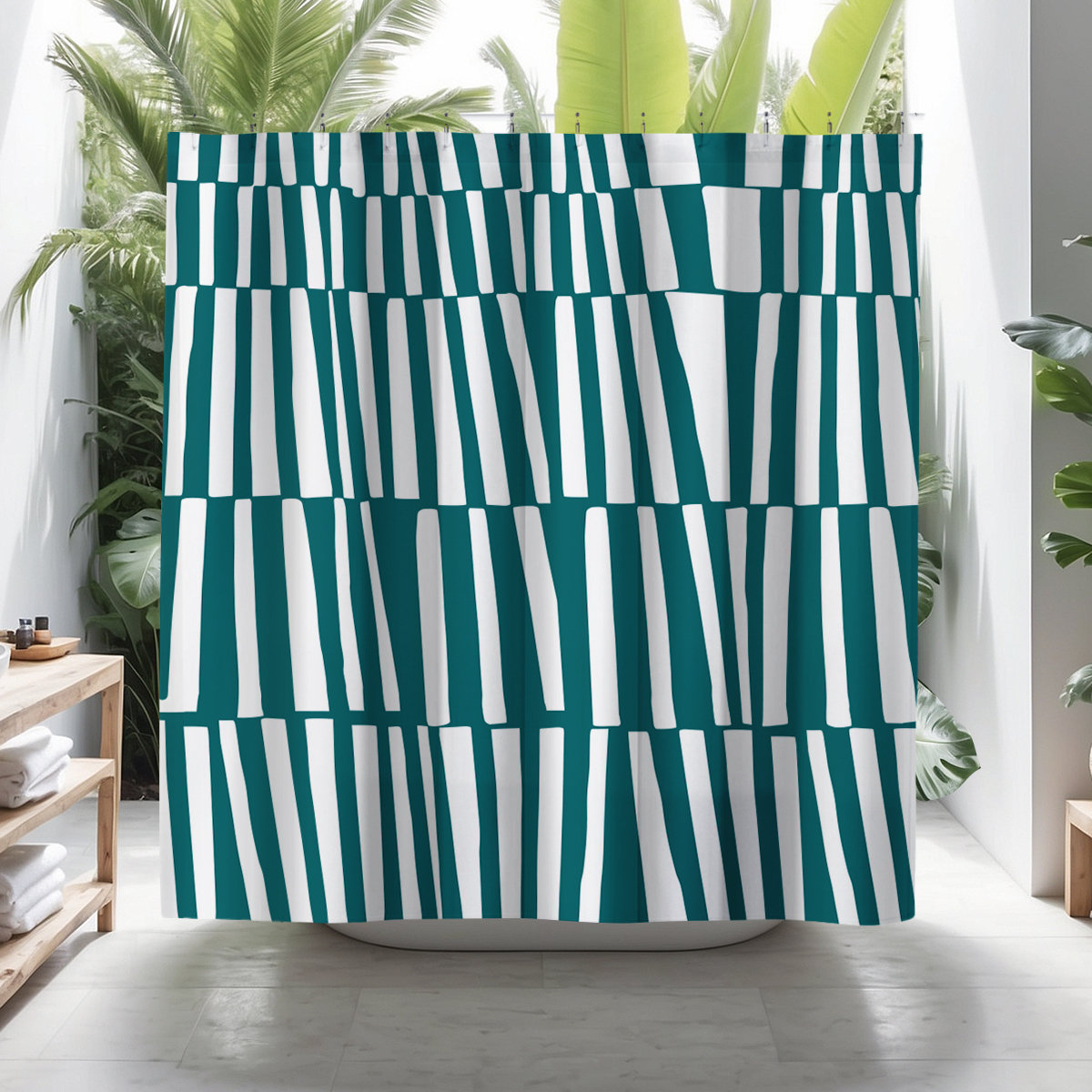 Thora Abstract Mid-Century Shower Curtain, Emerald