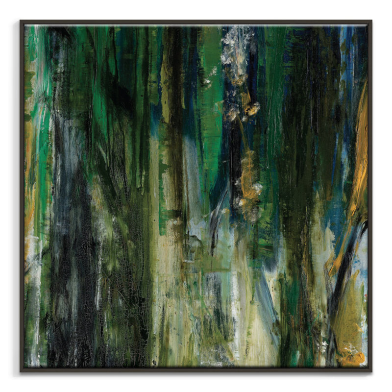 Forest Sunset by Sally Adams - Floater Frame Painting on Canvas, 102cm H x 102cm W, Black