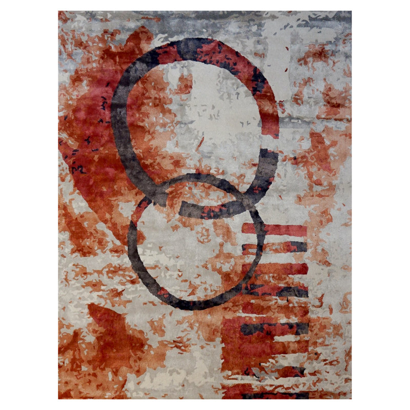 Tapis rouge / blanc / noir noué à la main de haute qualité, Rectangle de 10 pi x 14 pi