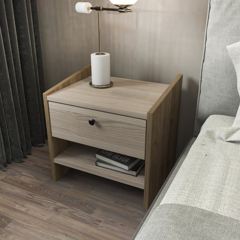 Aldemar 17.7'' W Nightstand, Walnut/Gray