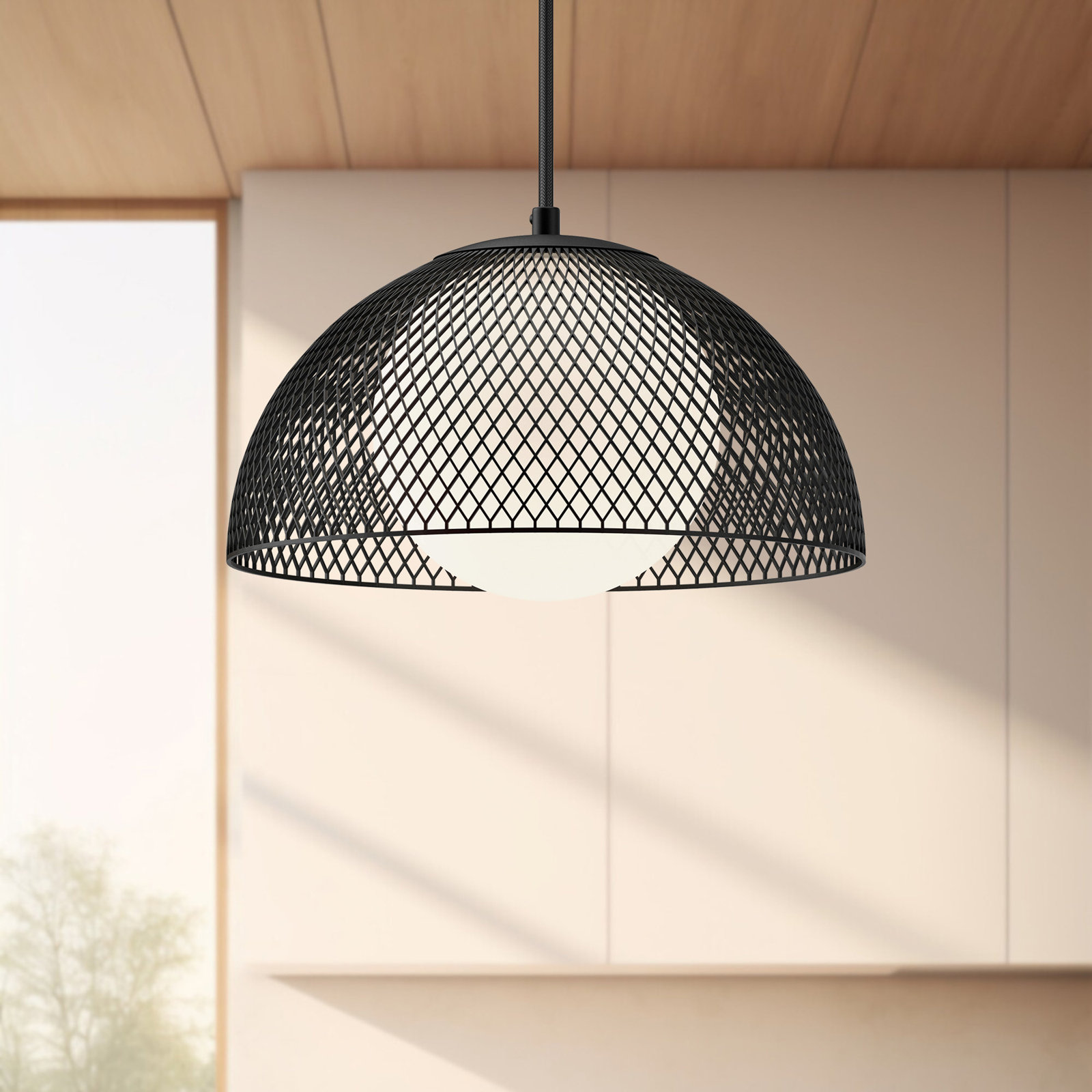 Malte Single Light Glass Steel Pendant, Matte Black