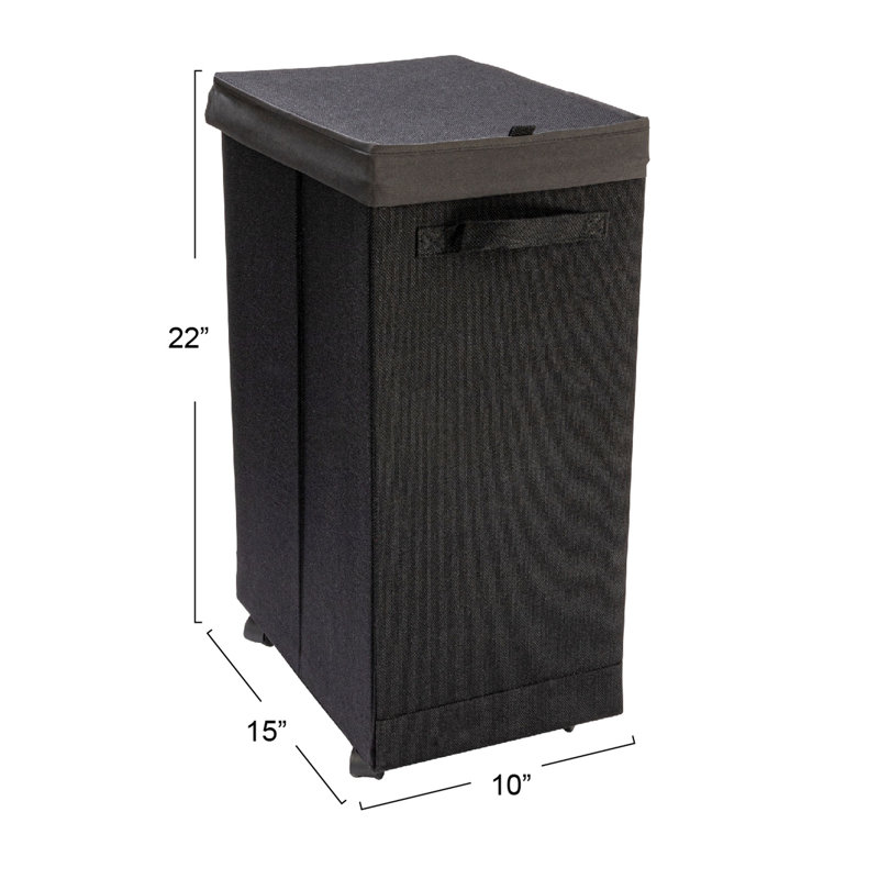 Black Collapsible Polylinen Laundry Hamper with Wheels and Lid
