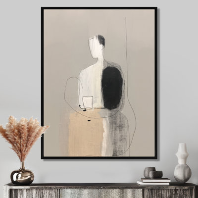 Formes noires avec mélange abstrait gris minimalisme - impression sur toile encadrée minimaliste, art mural gris minimaliste