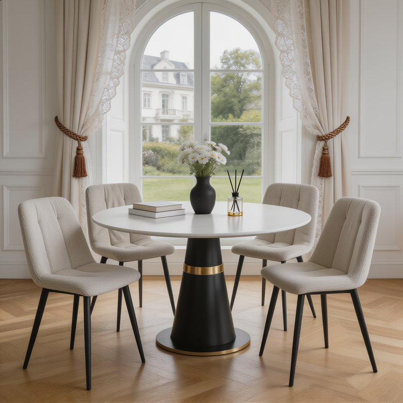 Corduroy Square Quilted Side Chairs, Dining Chairs With Black Metal Legs, White, 4
