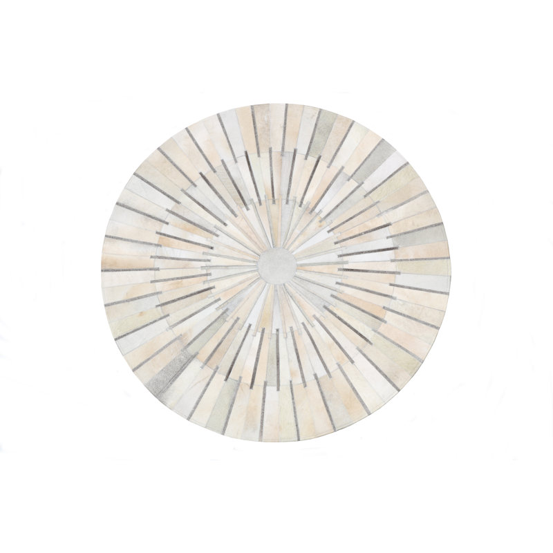 Tapis patchwork en cuir de vache, Ivoire ivoire, 6 pi x 6 pi