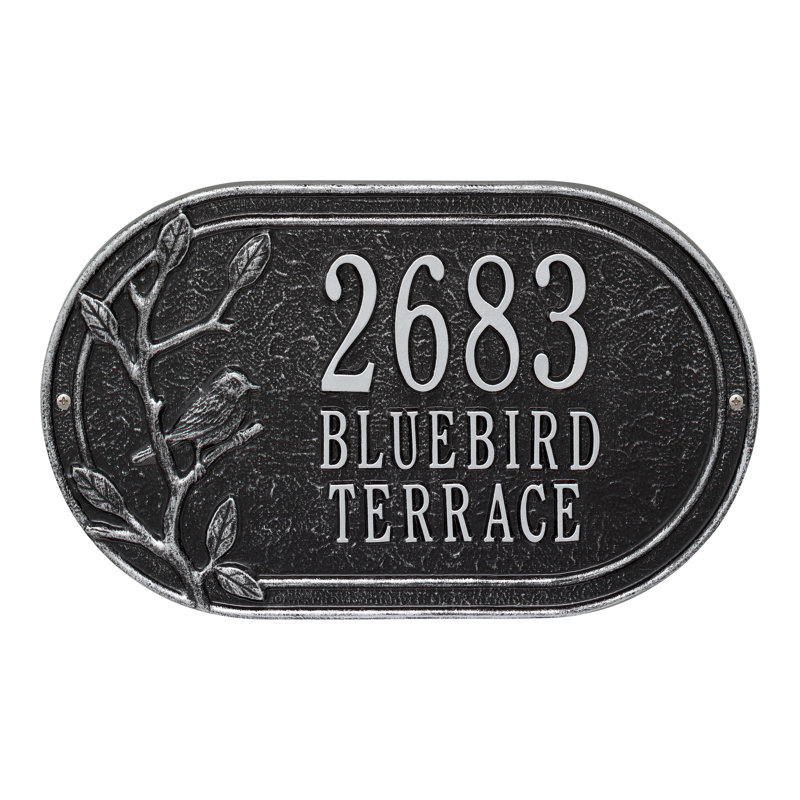 Plaque d'adresse murale sur 3 lignes Woodridge, Noir / argent, Oui