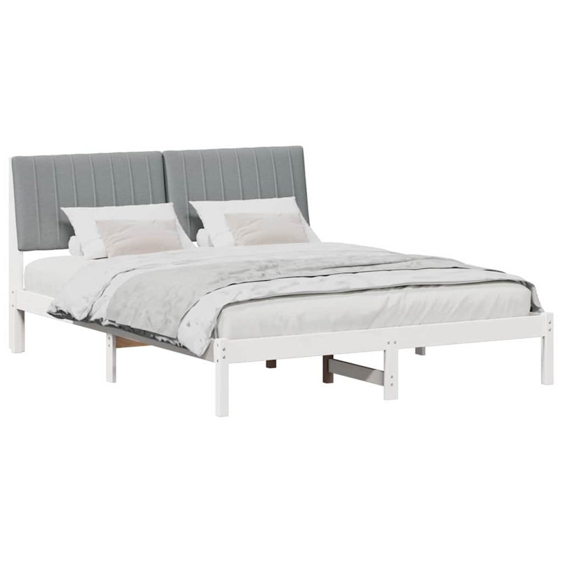 Solid Wood Bed Frame, 160 x 200cm, White/Light Grey