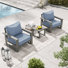 Purescape 3-Piece Hand-Painted Aluminum Outdoor Conversation Set With Blue Cushions And Side Table