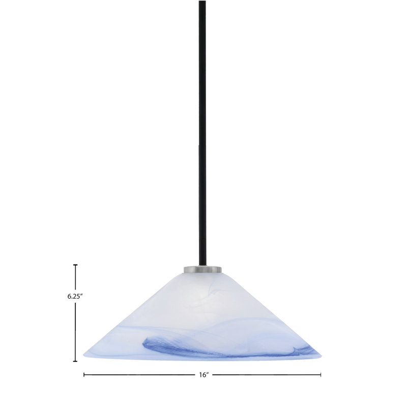 Luminaire suspendu à 1 lumière Amarmula, finition noir mat et graphite, verre tourbillon bleu de 16 po