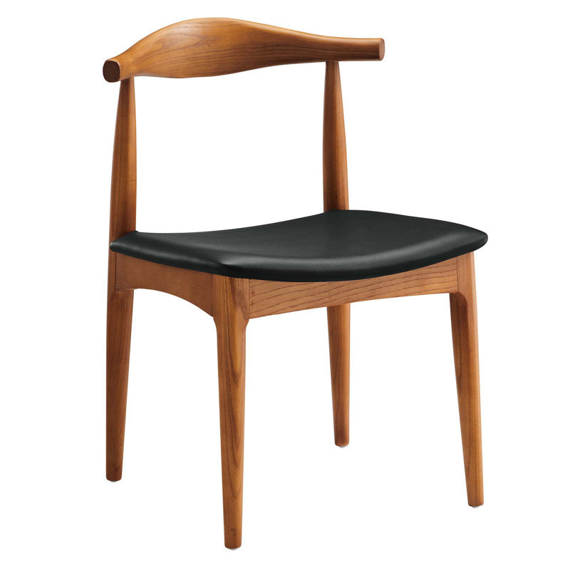Mid-Century Curved Black Faux Leather and Wood Side Chair Set