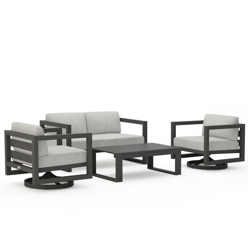 Avion 4 Piece Loveseat Set With Swivel, Cast Silver Sunbrella®, Slate