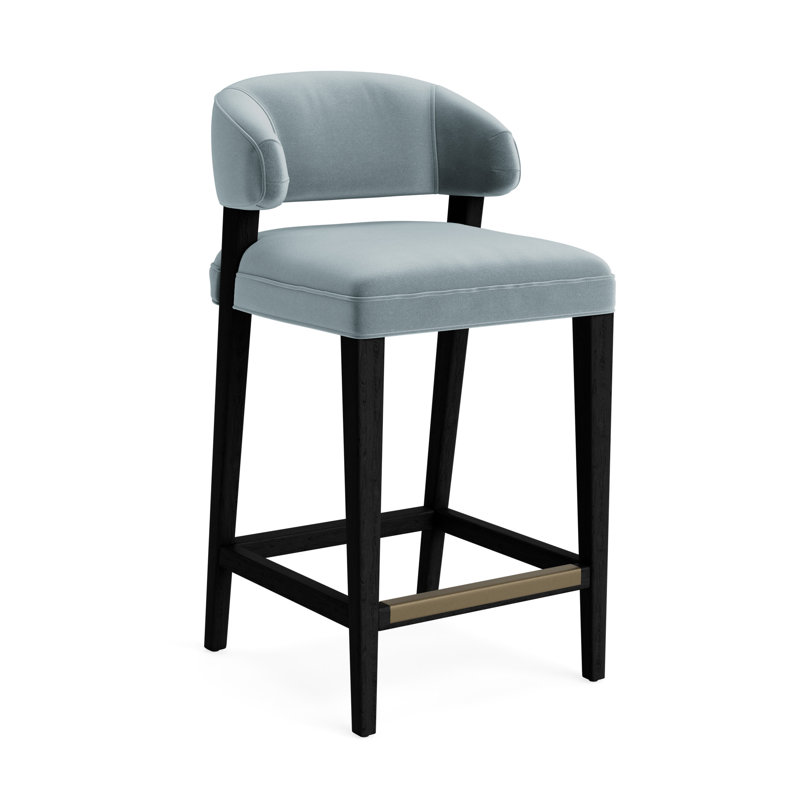 Keane Bar Stool, Performance Velvet - Harbor, Black, Bar Stool (30” Seat Height)