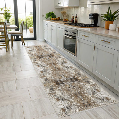 Tapis pastel en chenille de coton beige et rétro au look rétro Lacasa