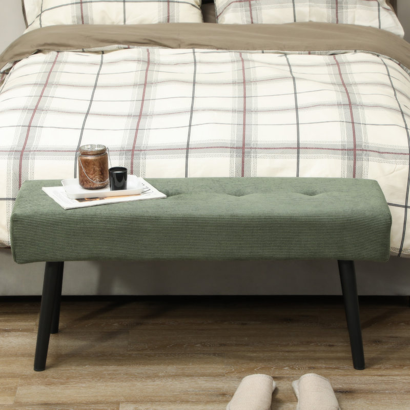 Banc de hall d'entrée avec siège rembourré et pieds en acier pour la chambre à coucher, vert
