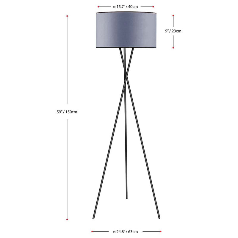 Ritwik 150 H cm Tripod Floor Lamp, Grey, Satin Black