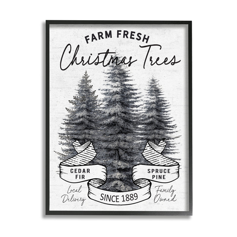 «Farm Fresh Pine & Fir Trees», affiche rétro des Fêtes, art numérique de la giclée noire encadrée et encadrée