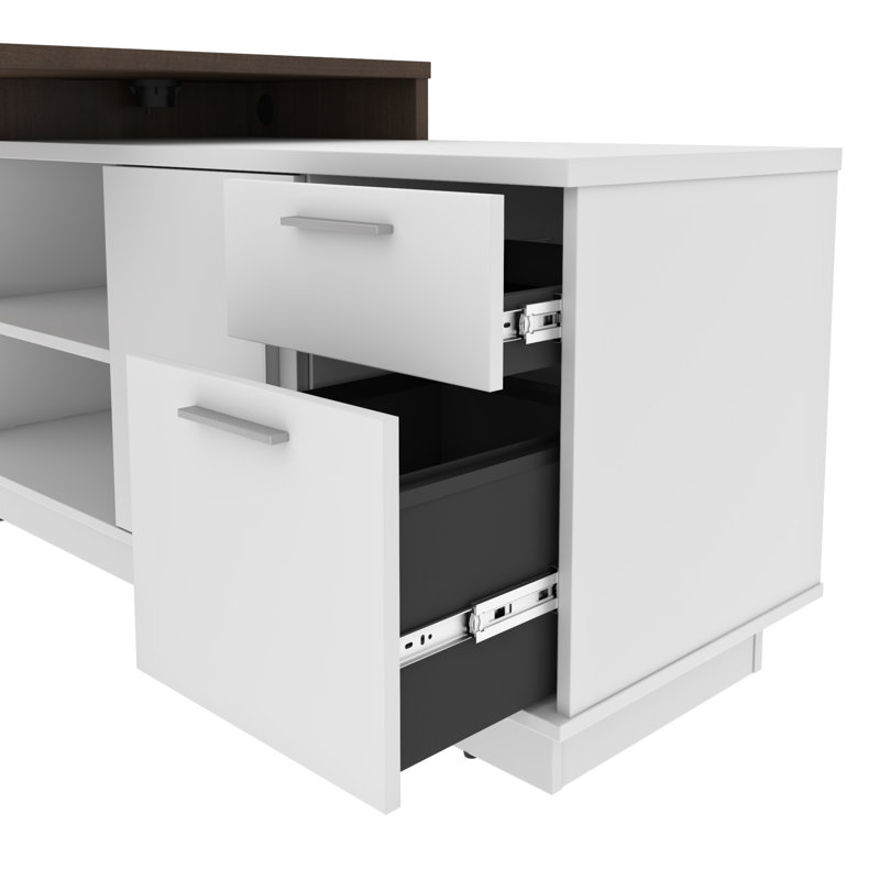 Bureau de direction en L réversible Girardi avec prises intégrées, Antique / blanc