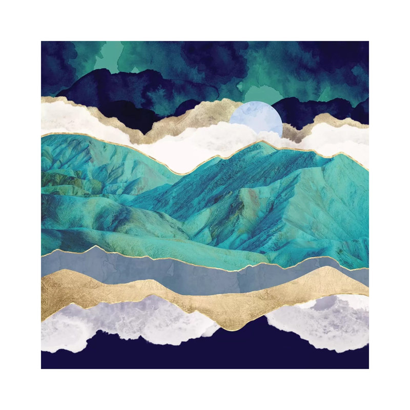 Teal Mountains - Print on Canvas, No Framed, 66.04 cm H x 66.04 cm W x 1.91 cm D