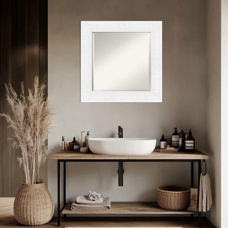 Miroir de salle de bain mural biseauté Luxe, 26,75 po x 22,75 po, Blanc