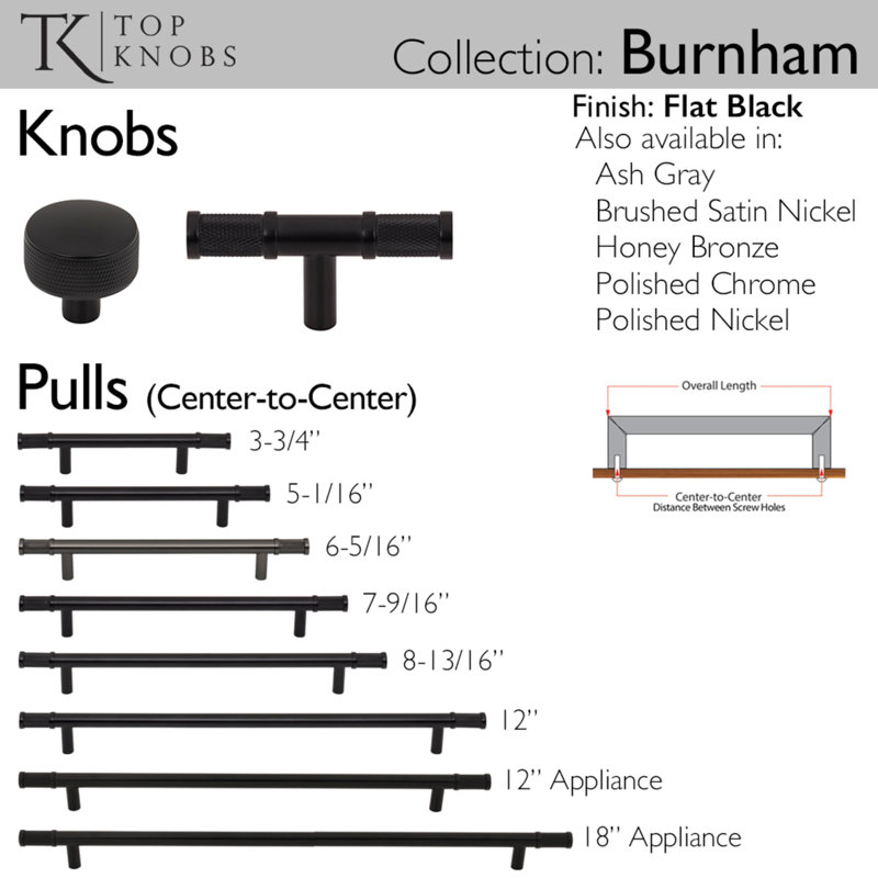 Burnham T-Knob 3 Inch Flat Black, Flat Black