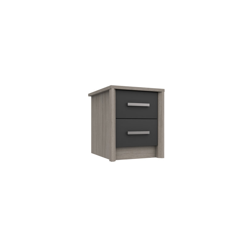 Colville 18cm W Solid Wood Bedside Table, Grey Oak/Graphite Gloss