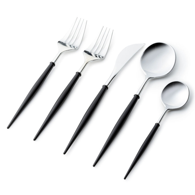 Disposable Noble Collection Flatware Set, Silver/Black