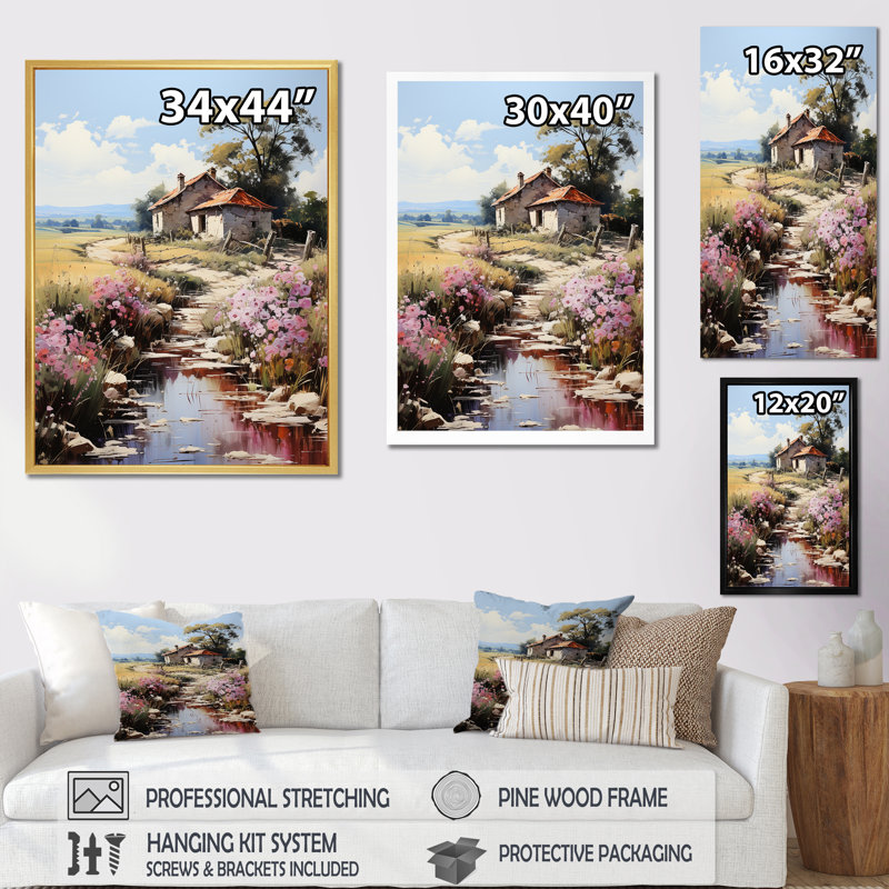 " Countryside Small River Reverie I ", White Floater Framed, 32" H x 16" W x 1" D