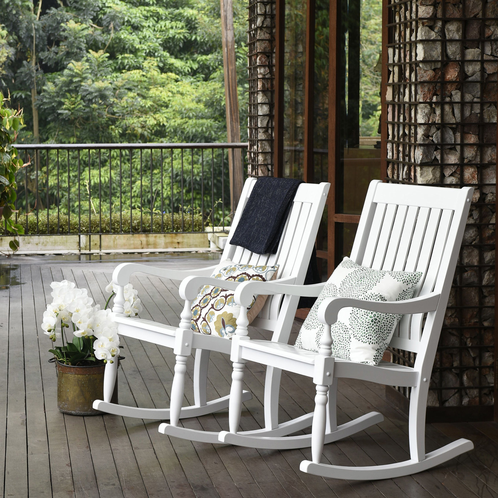 Oisin Mahogany Patio Rocking Chair, White