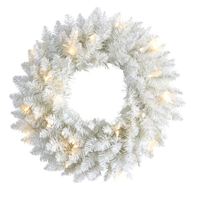 18'' White Pre-Lit Artificial Spruce Wreath