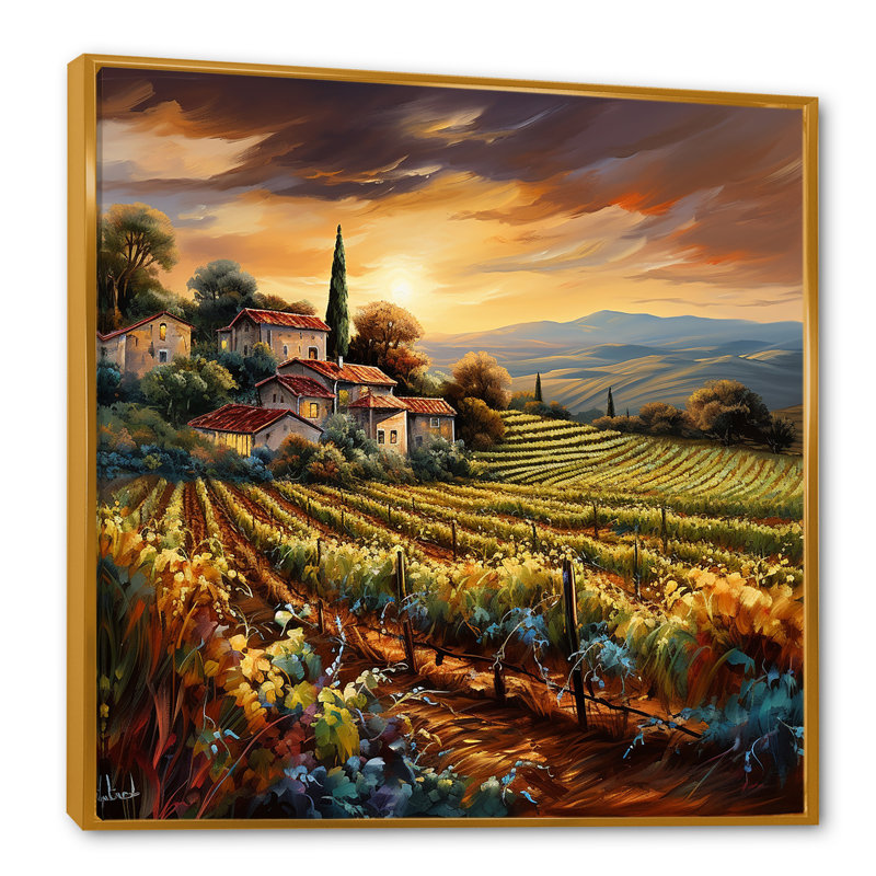 «Vineyard Charm», art liquide vif I, H 30 po x l 30 po x P 1 po, Cadre flottant doré
