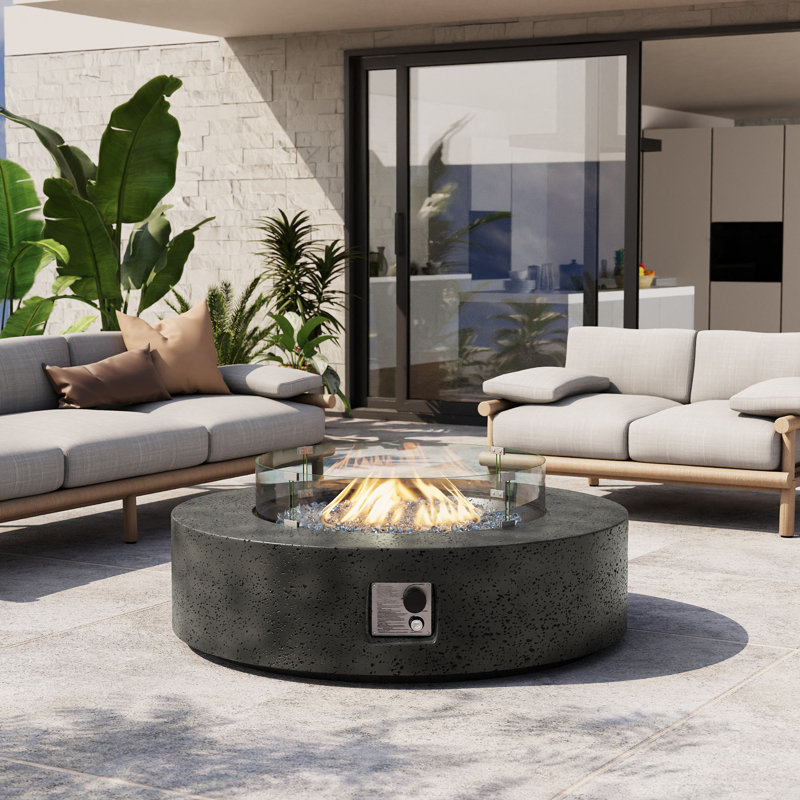 Outdoor Concrete Propane Fire Pit Table, Gray