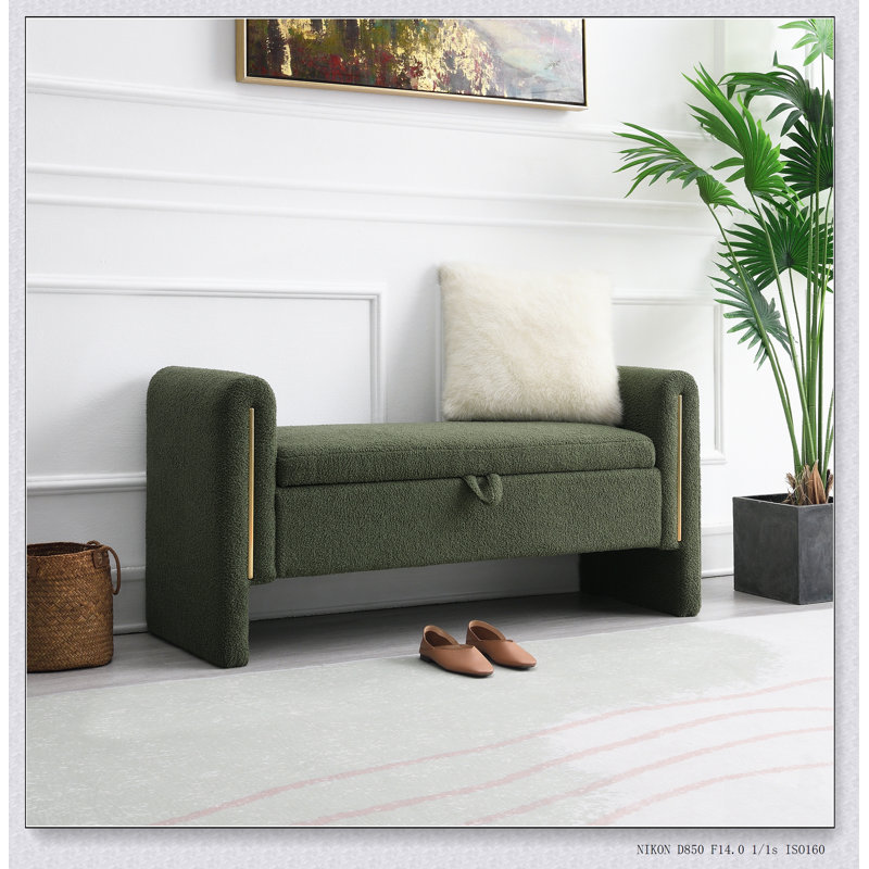 Banc moderne avec accoudoirs et rangement, grand tabouret de repose-pieds rembourré pour plus de confort et d'organisation