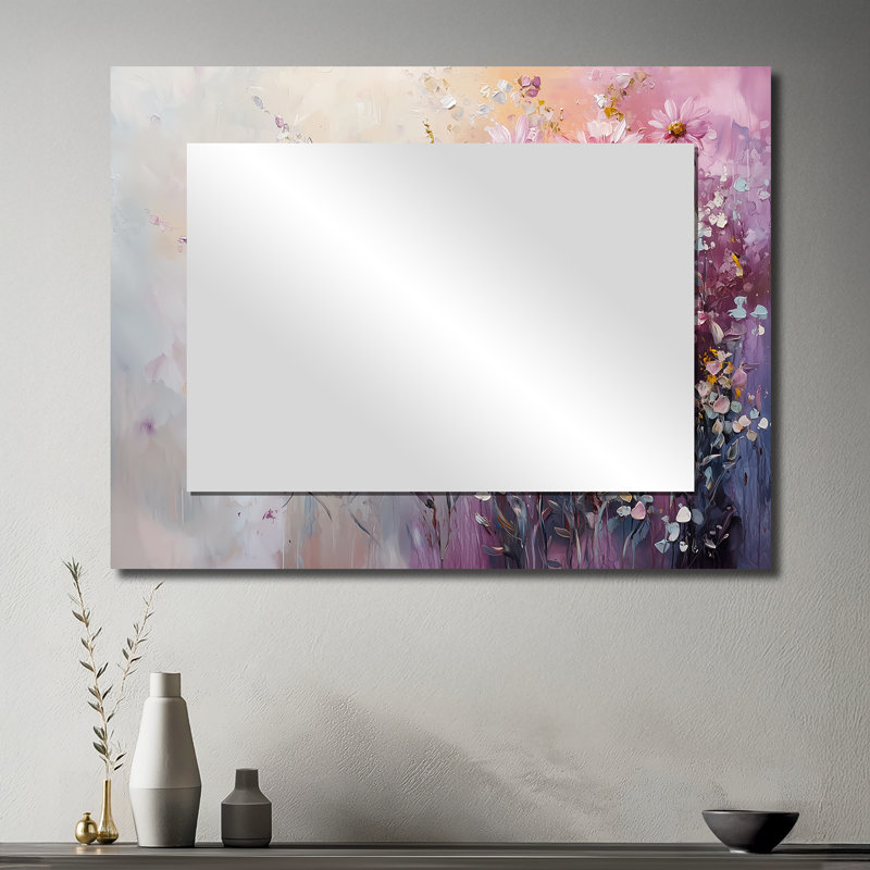 Lavande, minimalisme, tournesols, champ de rêves I - décoration murale miroir floral - imprimé sur métal, 30 po x 40 po