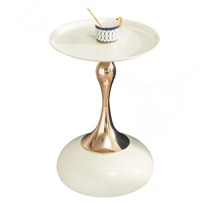 Small Round Coffee Table, Gold, White