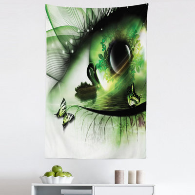 Surreal Natural Art a Swan Floating in Eye and Flying Butterflies Tapestry