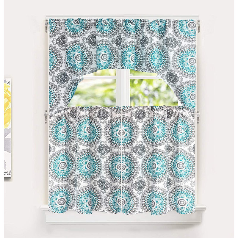 Rideau de café 30 po en turquoise / gris, l 30 po x H 36 po