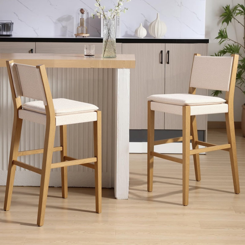 Jayden Kitchen Bar Stools with Backrest & Removable Cushion, Modern Solid Wood Bar Stool for Kitchen Island, Indoor Bar, Dining Room