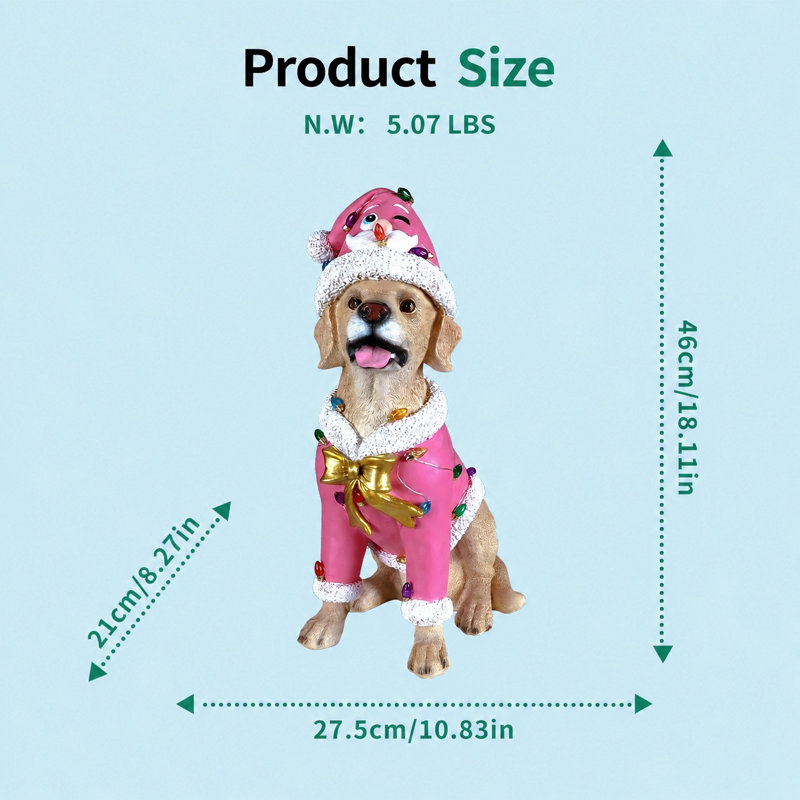 Statue festive de Labrador Retriever de Noël en tenue de père Noël rose, parfaite pour les fêtes et les joyeuses fêtes