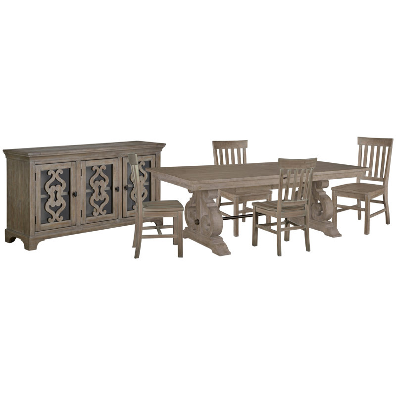 Table de salle à manger extensible rectangulaire avec 4 chaises d'appoint et une desserte, Beige