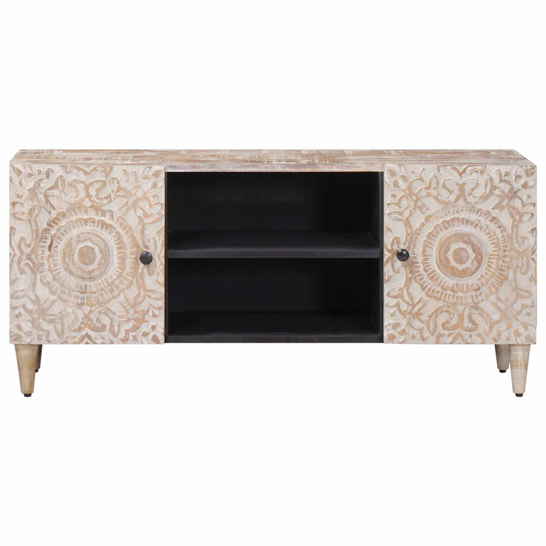 TV Cabinet With Storage Solid Mango Wood Stand Media Living Room Unit