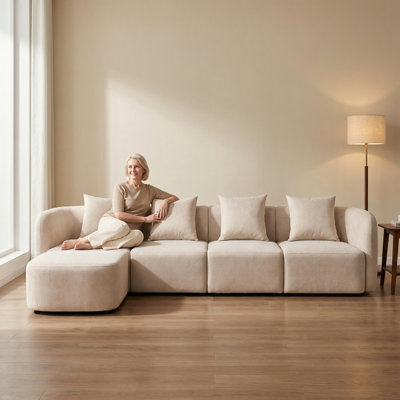 118" Modern Velvet Modular Sofa – 4 Seater With Ottoman
