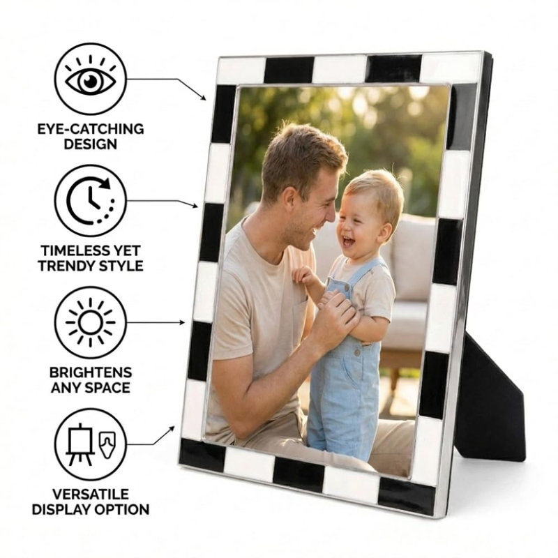 Cadre photo noir à carreaux émaillés 8 po x 10 po avec verre transparent HD