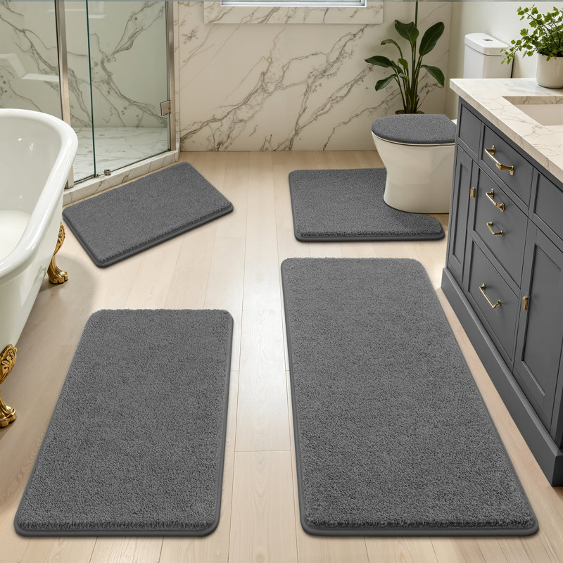 Ensemble de 5 tapis de bain absorbants antidérapants, Set of 5 - 48" L x 20" W, Dark Gray